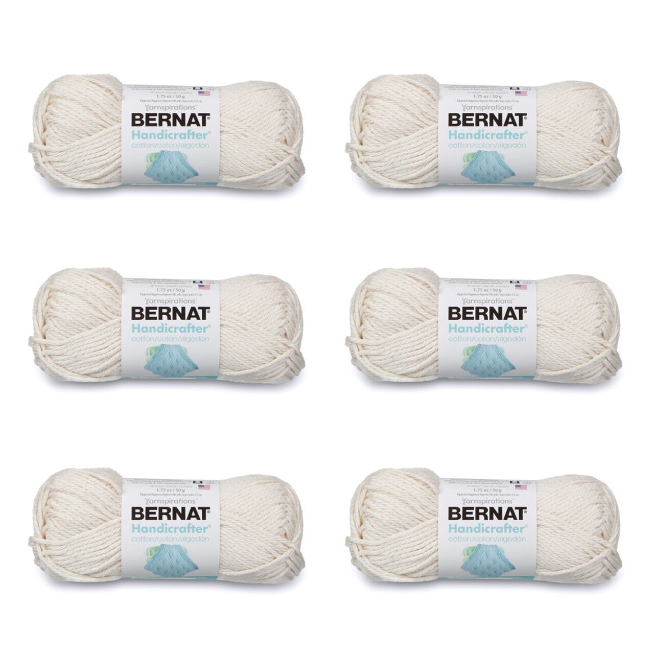 Bernat Handicrafter Cotton Off White Yarn - 6 Pack of 50g/1.75oz